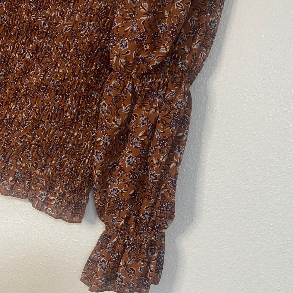 I.N. San Francisco Floral Smocked Top in Brown - Picture 3 of 15